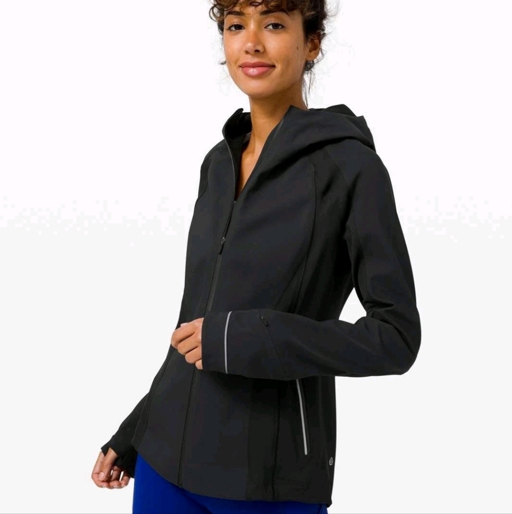 LULULEMON 2 Cross Chill Jacket Black Hooded Warm Waterproof Thumbholes W4BJAS